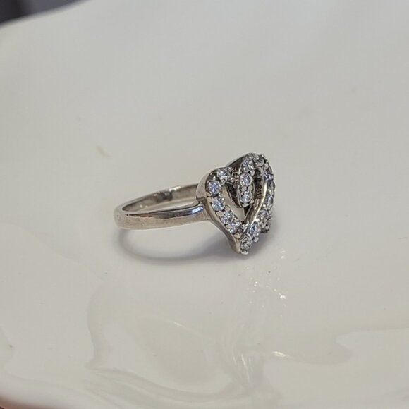 Vintage Sterling Silver Crystal Double Heart Ring 6.25 - Picture 2 of 13
